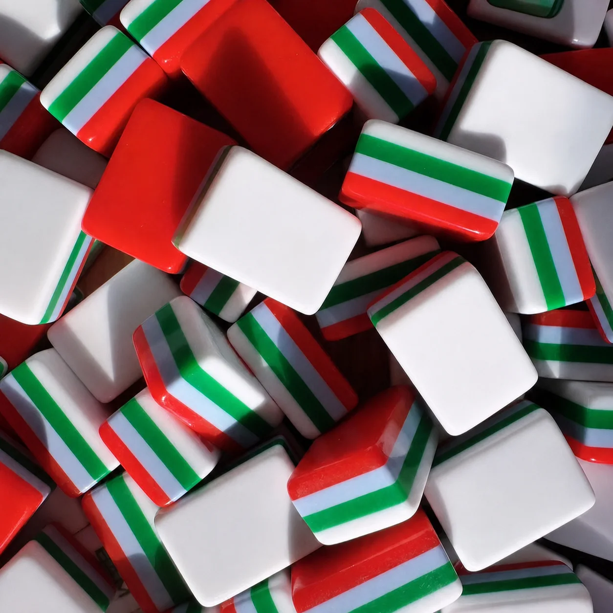 Unprinted layered Mahjong tile bodies for product-safety review